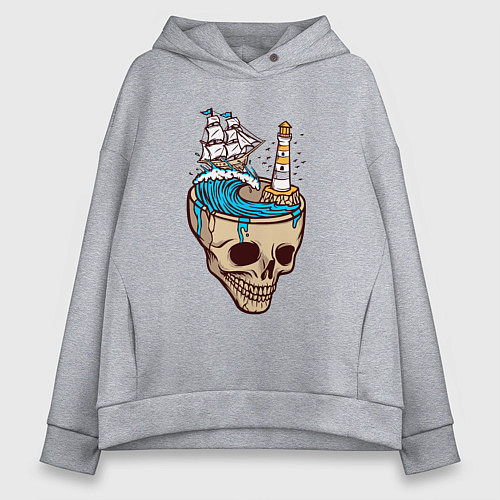 Женское худи оверсайз Кораблик в черепе / Меланж – фото 1
