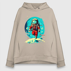 Толстовка оверсайз женская Космонавт на фоне луны, цвет: миндальный