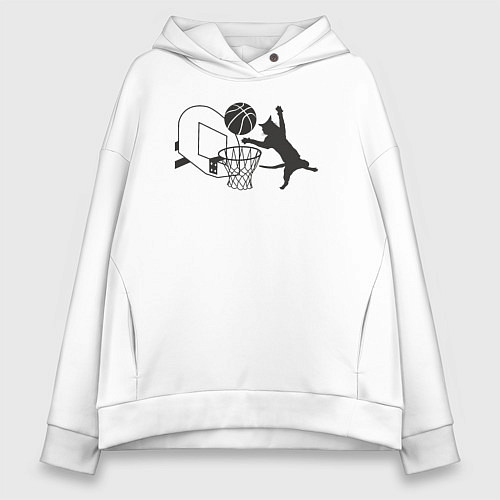 Женское худи оверсайз Баскетбольный кот / Белый – фото 1