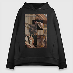 Толстовка оверсайз женская Музыка эстетика, цвет: черный