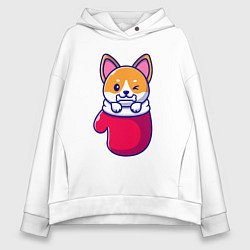 Толстовка оверсайз женская Собачка в варежке, цвет: белый