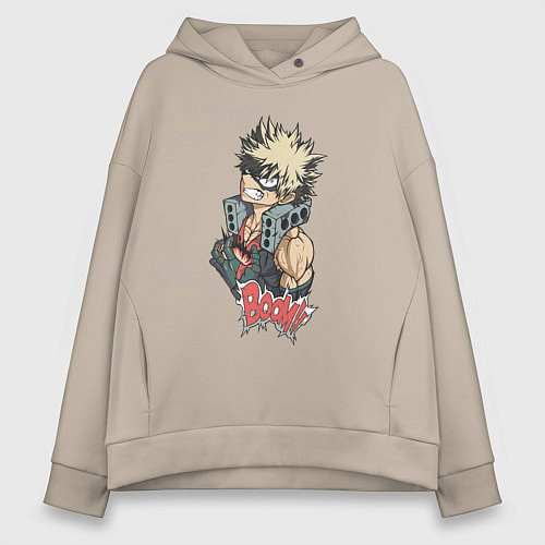Женское худи оверсайз Моя геройская академия Бакуго взрыв / Миндальный – фото 1