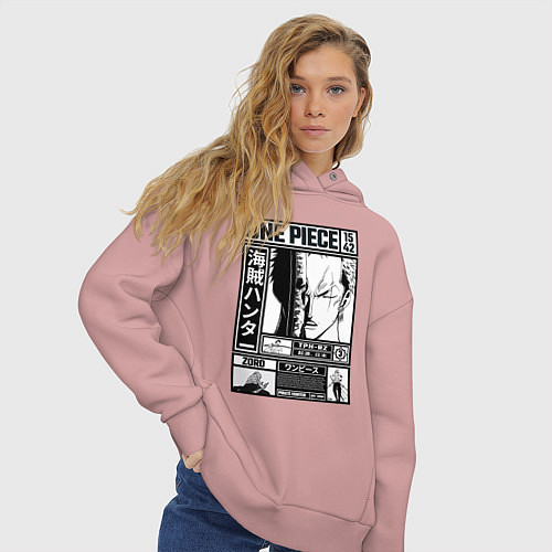 Женское худи оверсайз Легендарный Зоро - Ван Пис / Пыльно-розовый – фото 3