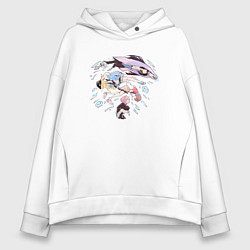 Толстовка оверсайз женская Медуза не умеет плавать в ночи, цвет: белый