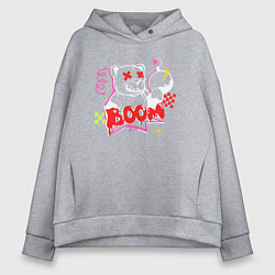 Толстовка оверсайз женская Граффити взрывной медведь, цвет: меланж