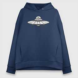 Толстовка оверсайз женская НЛО кот, цвет: тёмно-синий