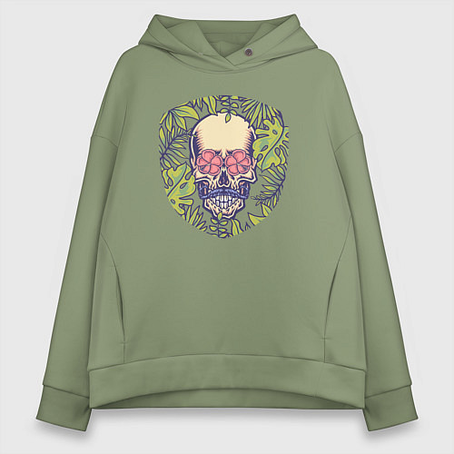 Женское худи оверсайз Цветы и черепок джентельмен / Авокадо – фото 1