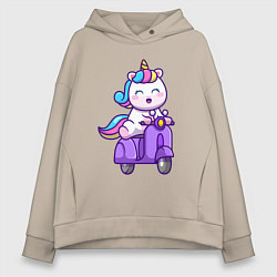 Женское худи оверсайз Единорог на мотороллере
