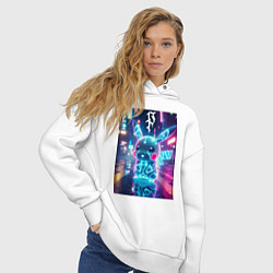 Толстовка оверсайз женская Маленький милый неоновый Пикачу - нейроарт, цвет: белый — фото 2