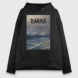 Толстовка оверсайз женская Diana волны, цвет: черный