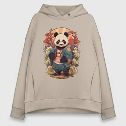 Толстовка оверсайз женская Панда в японском стиле, цвет: миндальный
