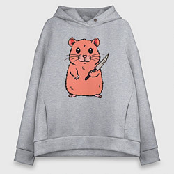 Женское худи оверсайз Хомяк с ножом - мем хомiк