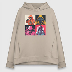 Толстовка оверсайз женская Киборг рэперы, цвет: миндальный