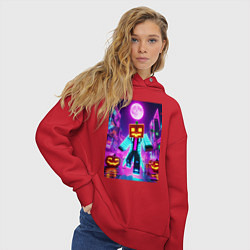 Толстовка оверсайз женская Neon halloween and Minecraft - collaboration, цвет: красный — фото 2