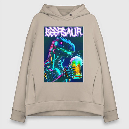 Женское худи оверсайз Neon cyber beersaur - neon glow fantasy / Миндальный – фото 1