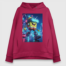 Толстовка оверсайз женская Cyber Sponge Bob - neon glow fantasy, цвет: маджента