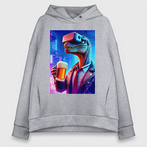 Женское худи оверсайз Пивозавр в виртуальных очках - нейроарт / Меланж – фото 1