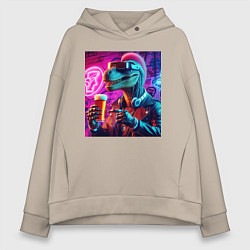 Толстовка оверсайз женская Neon beersaur - neon glow, цвет: миндальный