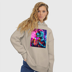 Толстовка оверсайз женская Neon beersaur - neon glow, цвет: миндальный — фото 2