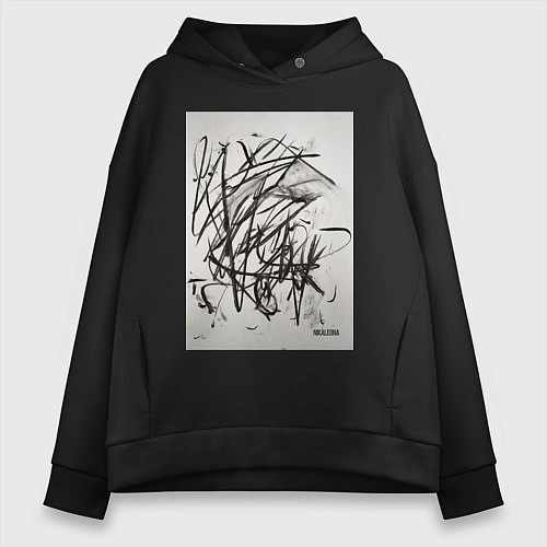 Женское худи оверсайз Abstract flow / Черный – фото 1