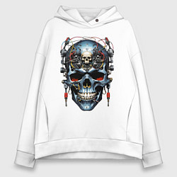 Женское худи оверсайз Кибер череп - нейроарт фантазия