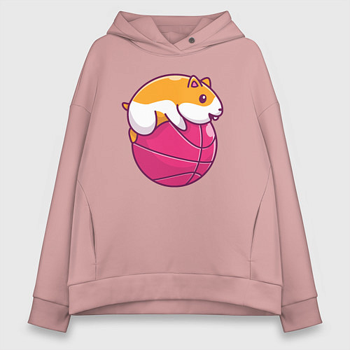 Женское худи оверсайз Хомяк баскетболист / Пыльно-розовый – фото 1