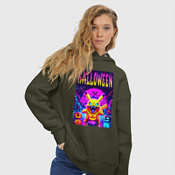 Толстовка оверсайз женская Pikachu - halloween vaporwave, цвет: хаки — фото 2