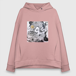Женское худи оверсайз Лицо в абстракционистском стиле и животные