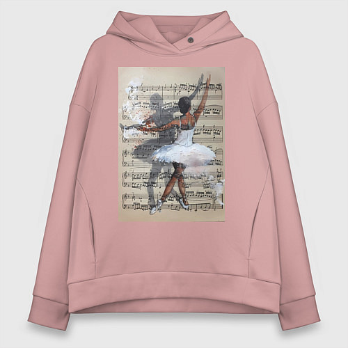 Женское худи оверсайз Балет ноты / Пыльно-розовый – фото 1
