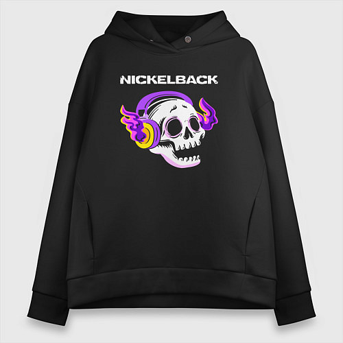 Женское худи оверсайз Nickelback - неоновый череп / Черный – фото 1
