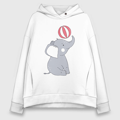 Женское худи оверсайз Слонёнок с мячиком / Белый – фото 1