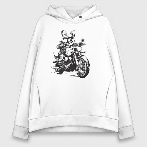 Женское худи оверсайз Корги байкер на мотоцикле чоппере / Белый – фото 1