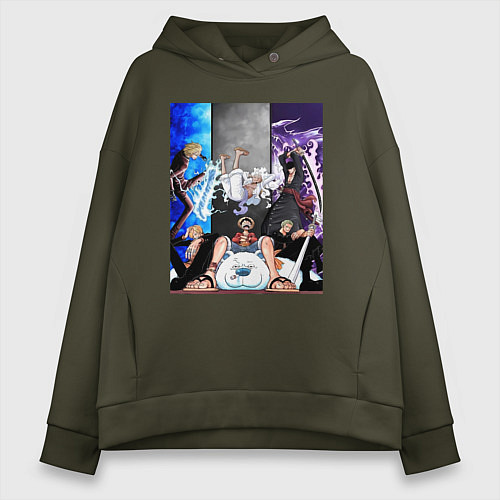 Женское худи оверсайз Ван Пис Луффи Монки / Хаки – фото 1