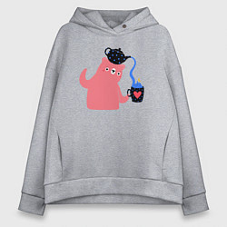 Толстовка оверсайз женская Чаепитие у мишки, цвет: меланж