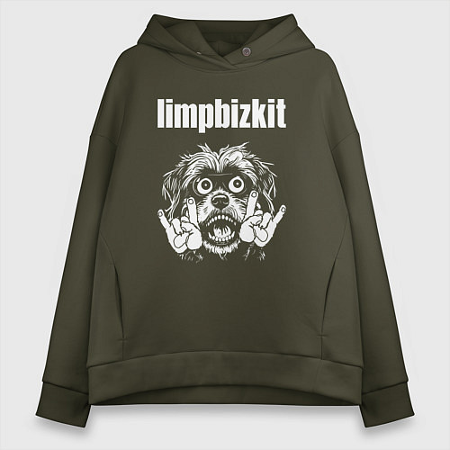 Женское худи оверсайз Limp Bizkit rock dog / Хаки – фото 1