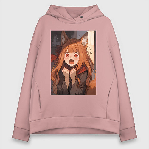 Женское худи оверсайз Волчица и пряности Холо удивление / Пыльно-розовый – фото 1