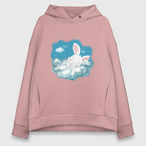 Женское худи оверсайз Зайчик спит на облаках / Пыльно-розовый – фото 1