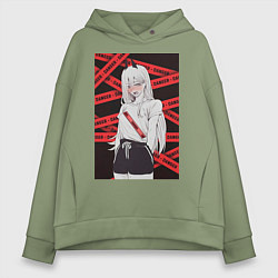 Женское худи оверсайз Человек-бензопила Пауэр стесняется