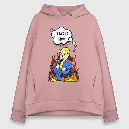 Женское худи оверсайз Vault boy in the fire / Пыльно-розовый – фото 1