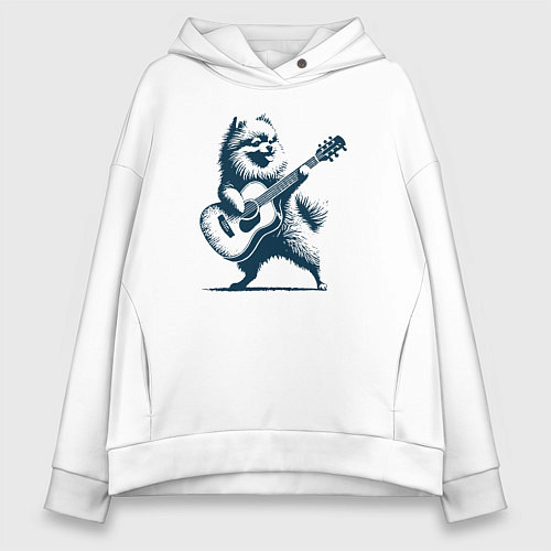 Женское худи оверсайз Шпиц играет на гитаре укулеле / Белый – фото 1