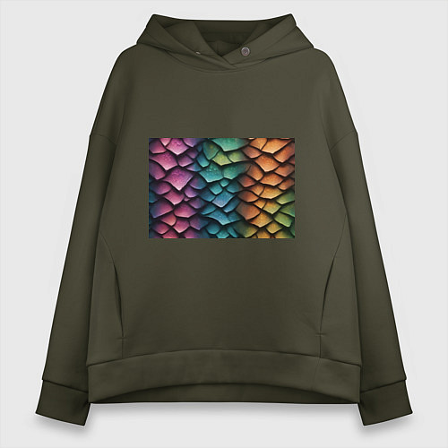 Женское худи оверсайз Цветная чешуя дракона / Хаки – фото 1