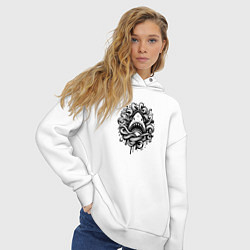 Толстовка оверсайз женская Голова акулы в волнах тату, цвет: белый — фото 2