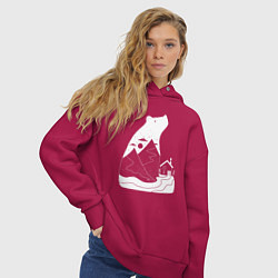 Толстовка оверсайз женская Домик и мишка, цвет: маджента — фото 2