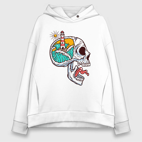 Женское худи оверсайз Маяк в черепе / Белый – фото 1