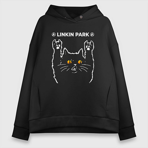 Женское худи оверсайз Linkin Park 2024 rock cat / Черный – фото 1