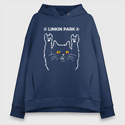Толстовка оверсайз женская Linkin Park 2024 rock cat, цвет: тёмно-синий