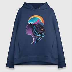 Толстовка оверсайз женская Космос девушка силует, цвет: тёмно-синий