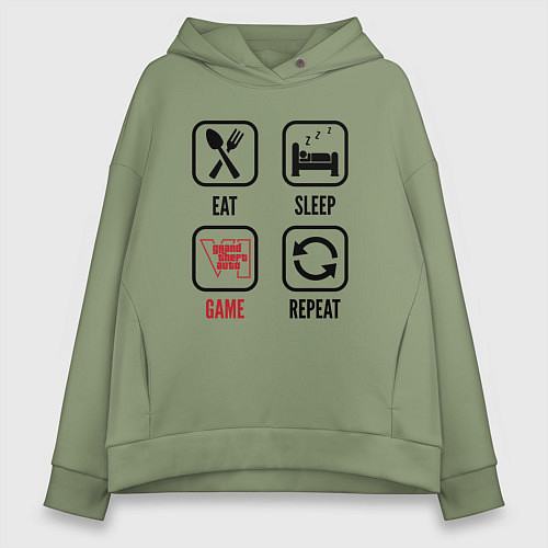Женское худи оверсайз Eat - sleep - GTA6 - repeat / Авокадо – фото 1