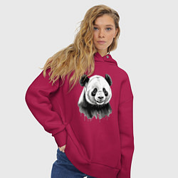 Толстовка оверсайз женская Панда портрет черно белый, цвет: маджента — фото 2
