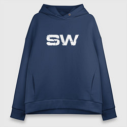 Толстовка оверсайз женская Street Workout OldSchool White Hoodie, цвет: тёмно-синий